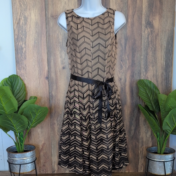 Haani Dresses & Skirts - Haani Black and Tan Chevron Midi Sleeveless Petite Dress PM         C500